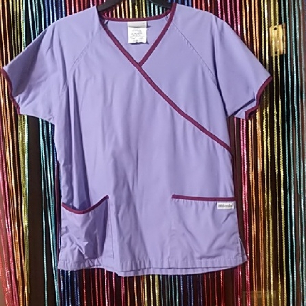Uniform Advantage Purple Scrub Top with Burgundy Trim